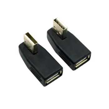 2 ks Vľavo a Vpravo Smer Uhle 90 Stupňov, USB 2.0 Samec na USB 2.0 Samica Predlžovací Adaptér Nízky Profil Čierna