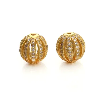 2 ks Zlatá Farba Medi Perličiek Kúzlo 10 mm Duté Crystal Dištančné Voľné Korálky Fit Ženy Náramok & Náramok DIY Šperky Čo F3267