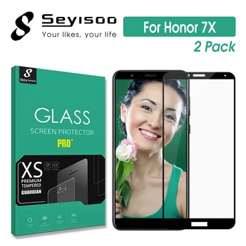 [2 Pack] Originálne Seyisoo 2.5 D 0,3 mm 9H Úplné Pokrytie Tvrdeného Skla Screen Protector Pre Huawei Honor 7X Česť 7 X Filmu