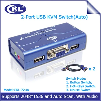 2 Port USB 2.0, VGA KVM Prepínač s Cabbles Podporu Audio, Auto Scan, PC, Monitora, Klávesnice, Myši, DVR, NVR Server Switcher CKL-72UA