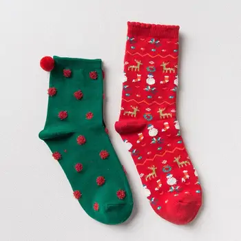 2 Páry/ Veľa Lady Vianočné Ponožky Snowflake Jeleň Vytlačené Kvalitnej Bavlny Santa Žena Jeseň V Zime Teplé Ponožky