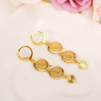2 páry Veľkoobchod Mince Peniaze Prihlásiť Zlatá Farba Drop Náušnice Staroveké Mince Moslimských Šperky Ženy, dievčatá Islamskej Blízkom Východe darček