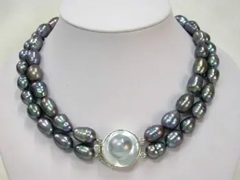 2 Riadky prírodné 9-10 mm tahitian black pearl náhrdelník 17