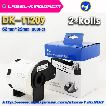 2 Rožky Kompatibilné DK-11209 Štítku 62mm*29mm Kompatibilný pre Brat Tlačiareň štítkov Všetky majú Plastový Držiak 800Pcs/Roll