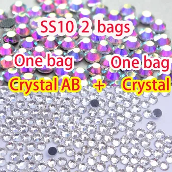 2 tašky Crystal AB + Crystal DMC Flatback Kamienkami Crystal Hot Fix Kamienkami SS10 2.7-2.9 MM 2880PCS/VEĽA pre KUTILOV, Odevy, Šaty