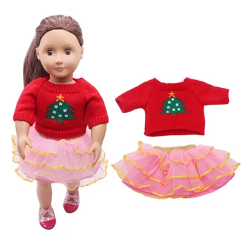 2 v 1, 18-palcové bábika Červený sveter a 3 vrstvy čipky sukne pre 43 cm zapf baby born bábik šaty sada Darček k narodeninám