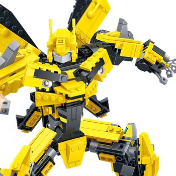 2 v 1 Veľký Robot Žlté Auto Bloky 584pcs Stavebné Bloky Nastaviť Tehly Zostavených Modelov Vzdelávacie Hračky Pre Deti Darček 8715