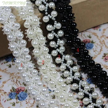 20 mm 1yd/veľa čierna biela Béžová pearl čipkou trim oblečenie príslušenstvo korálkové čipky textílie golier ručné diy oblečenie, dekorácie