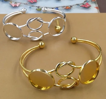 20 mm Kolo Cabochon Base Metal Gold-farba Strieborná Farba Náramok Prázdne Nastavenie Náramok Pre Ženy DIY Príslušenstvo Šperky