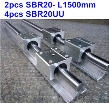 20 mm lineárny železničnej SBR20 1500mm 2 ks a 4pcs SBR20UU lineárne ložiská bloky pre cnc diely 20 mm lineárny príručka