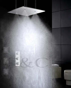 20-Palcový Dve Funkcie Atomizing A Zrážky LED Sprcha Hlavu Termostat Sprcha Ventil Kúpeľňa LED Sprcha Set