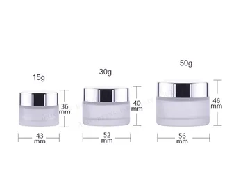 20 X Nové Mráz Sklo Make-Up Krém Jar Hrniec Kontajnerov S Uv Shining Silver Spp a Biely Pad 15 g 30 g 50 g