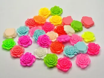 20 Zmiešané Farby Ruže Kvet Flatback Živice Cabochon 20 mm DIY Č Diera