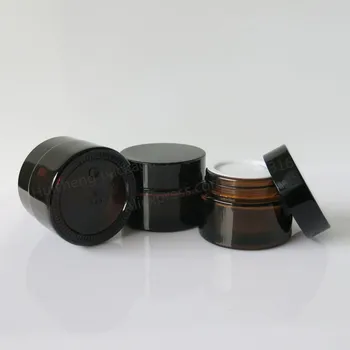 200 x 30G amber sklo krém jar s čiernym viečkom, 1 oz šírka úst sklenené fľaše pre kozmetické použitie