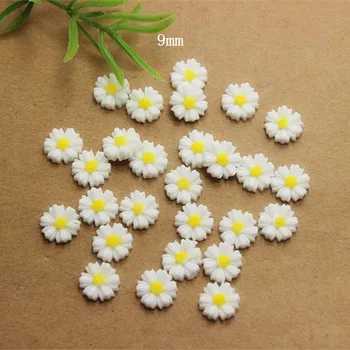 200pcs 9mm veľmi roztomilé biele malé daisy kvet živice flatback cabochon pre DIY nechtov dekorácie