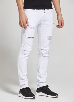 2016 Chudá Džínsy Mužov Dizajnér Slim Fit Jeans Biela Roztrhané Džínsy Kvalitné Q6502