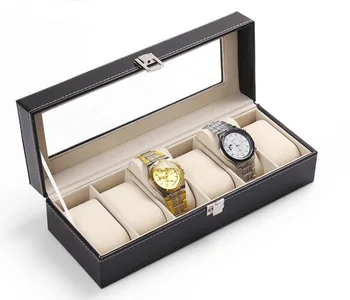 2016 Dobrú spätnú Väzbu Kvality Náramkové hodinky Zobrazenie Skladovanie Organizátor Box Nádoba 6 Bunky Kože Oknami Prípade, watch box hot predaj