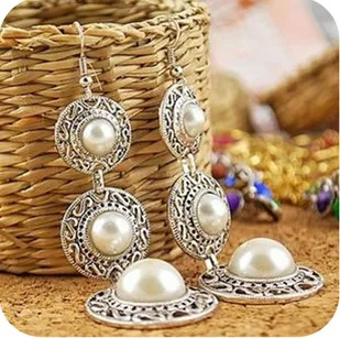 2016 Earings Módne Simulované Pearl Šperky Duté Drop Náušnice Pre Ženy Vintage Strieborné Pozlátené Dlho Earings Svadobné Šperky