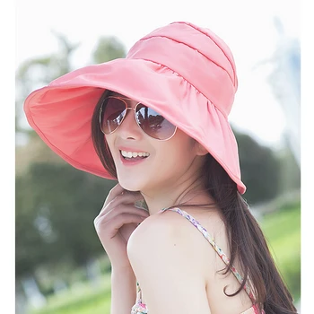 2016 hot predaj módnych ženy letné klobúky skladacia slnečná čiapky pre ženy pláži čiapky veľké okraj ženy slnečná clona slnečná čiapky pre letné