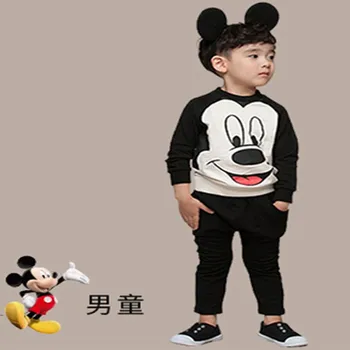 2016 Mickey Minnie oblečenie dievča, chlapec deti jar jeseň dlhý rukáv bežné hoodies mikina 2 ks súpravy 3D luk nohavice alebo leginy