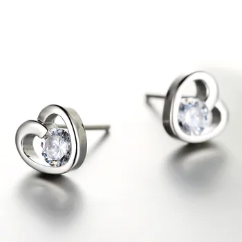 2016 Módne Fialové White crystal Silver plated stud Náušnice Ženy v tvare Srdca ucho Šperky veľkoobchod