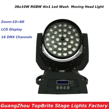 2016 Nové 36X10W Zoom Pohyblivé diaľkové Svetlá RGBW 4IN1 Led Pohyblivé Hlavy Umývanie Lúč Vplyv Svetla Na Scéne Profesionálne Dj Vybavenie