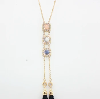 2016 nové krištáľové šperky námestie kvetina náhrdelník prívesok dlhé náhrdelníky multicolor prírodného kameňa dvojité strapec náhrdelník ženy
