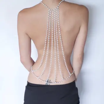 2016 Nové Módy Sexy Pozadie Pearl Telo Reťazca Náhrdelník Späť Telo Reťazca Pláži Šperky, Svadobné Backless Šaty Príslušenstvo