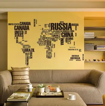2016 Nové populárne veľké mapy sveta samolepky na stenu originálne kreatívne písmená mapu wall art spálňa domáce dekorácie na stenu