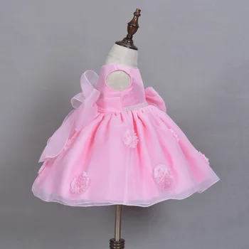 2016 Nové Predávať Hot Pink Baby Dievčatá Šaty 3D Kvet Nášivka Tutu Detské Šaty Pre 1-2 Roky Narodeninovej Party Doprava Zadarmo