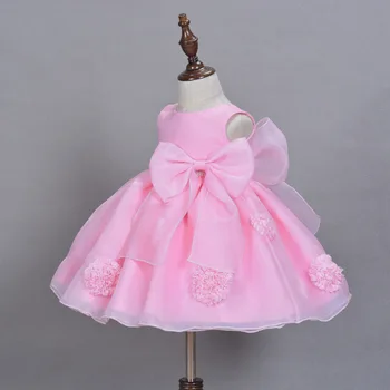 2016 Nové Predávať Hot Pink Baby Dievčatá Šaty 3D Kvet Nášivka Tutu Detské Šaty Pre 1-2 Roky Narodeninovej Party Doprava Zadarmo