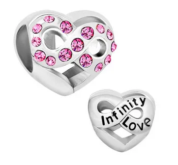 2016 NOVÝ Infinity Srdce Láska S Ružovými Kryštálmi Pre Korálky, Náramky, Prívesky Nosenie Všetkých Značiek vhodné pre Pandora kúzlo náramky