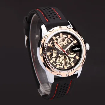 2016 Víťaz značkových hodiniek mužov športovej módy kostra náramkové hodinky automatické mechanické hodinky gumy popruh relogio masculino