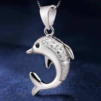 2016 Ženy, Dolphin Láska Striebra, Pozlátený Prívesok Náhrdelník Bling Zirconia CZ striebro Pôvab Šperkov, Veľkoobchod