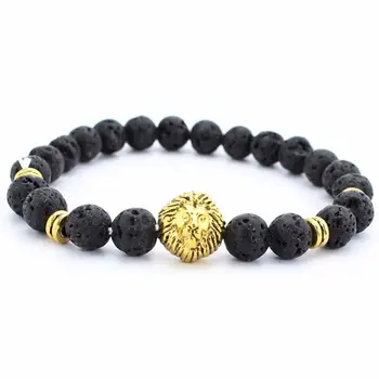 2016Hot predaj!Vysoká kvalita Buddha Leo Lev Hlavu Náramok Lávový Kameň Náramky Pre Mužov, Ženy šperky pulsera