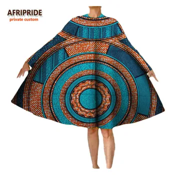 2017 afriky Jeseň šaty pre ženy AFRIPRIDE súkromné vlastné O-krku full-rukávy podkolienok skladaný midi šaty bavlna A722580