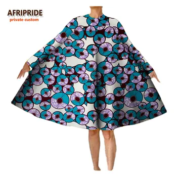 2017 afriky Jeseň šaty pre ženy AFRIPRIDE súkromné vlastné O-krku full-rukávy podkolienok skladaný midi šaty bavlna A722580