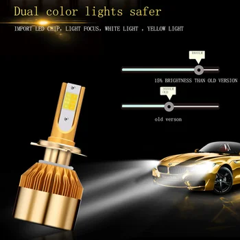 2017 Auto Dvojité farebné led svetlomet h1 h3 h4 h7 led žiarovky h8 h11 HB3 HB4 Led svetlá 9012/880/9005/9006 Jazdy svietidlá 12v 38w