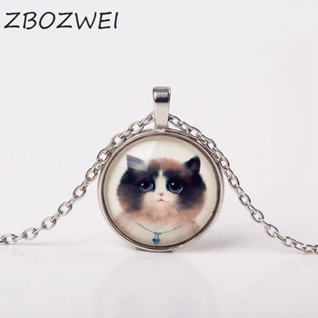2017 Cute Cat Šperky Klasické Sklo Cabochon Strieborné Reťaze Náhrdelník&Prívesky Módne Collares Pre Ženy Môže byť prispôsobený!