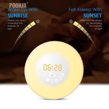 2017 Digitálnych Elektronických budíky Wake Up FM Rádio Posteľ Svetlo Lampy Farebné Svetlo Simulované Sunrise LED Nočné Svetlo