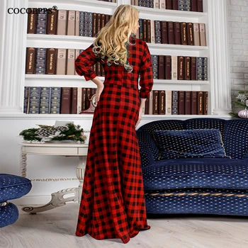 2017 Dlho Maxi Šaty Jesenné Vinobranie Plus Veľkosť Šaty Módne Červená Kockované Šaty O-krku Vestidos Veľké Veľkosti Večer Party Šaty