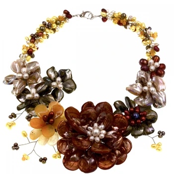 2017 Európe značky Luxusné perleť shell žltý kameň sladkovodné perly chokers náhrdelník Choker Náhrdelníky