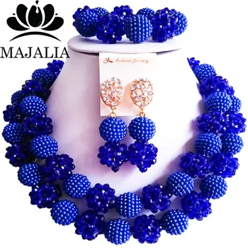 2017 Fashio Nigéria Svadobné afriky korálky šperky set Royal Blue Crystal náhrdelník Svadobné Šperky Sady doprava Zadarmo PO-2117