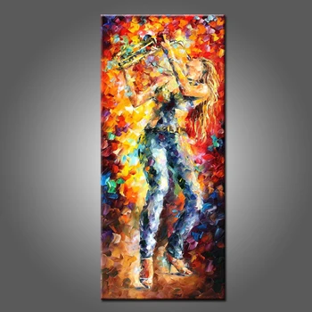 2017 Hot Predaj Abstraktné Lady Hrá Saxofón Olejomaľba Na Plátne Žena S Hudbou Olej Maľovanie Na Stenu, Dekorácie