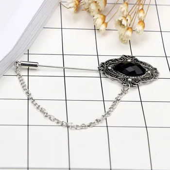 2017 Hotsale Vintage Štýl, Módne Šperky, Starožitný Strieborná Farba Čierny Kameň Geometrický Vzor Brošňa Pin Pre Ženy
