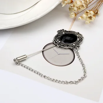 2017 Hotsale Vintage Štýl, Módne Šperky, Starožitný Strieborná Farba Čierny Kameň Geometrický Vzor Brošňa Pin Pre Ženy