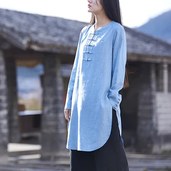 2017 jarné a letné dámske tričko bambusu, konope dlhé tričko vrchné oblečenie bielizeň vintage, blúzky dlhý dizajn blusa