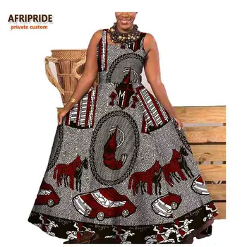 2017 jeseň dlho afriky šaty pre ženy AFRIPRIDE súkromné vlastné bez rukávov členok-dĺžka skladaný šaty batik bavlna A722575