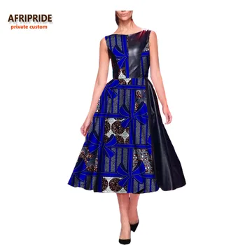 2017 jeseň ženy šaty AFRIPRIDE africkej tlače bez rukávov teľa-dĺžka bežné šaty pre ženy bavlna+Syntetická Koža A7225129