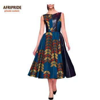 2017 jeseň ženy šaty AFRIPRIDE africkej tlače bez rukávov teľa-dĺžka bežné šaty pre ženy bavlna+Syntetická Koža A7225129